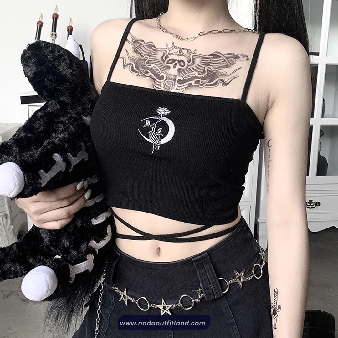 Sexy Gothic Rose Pattern Crop Tops