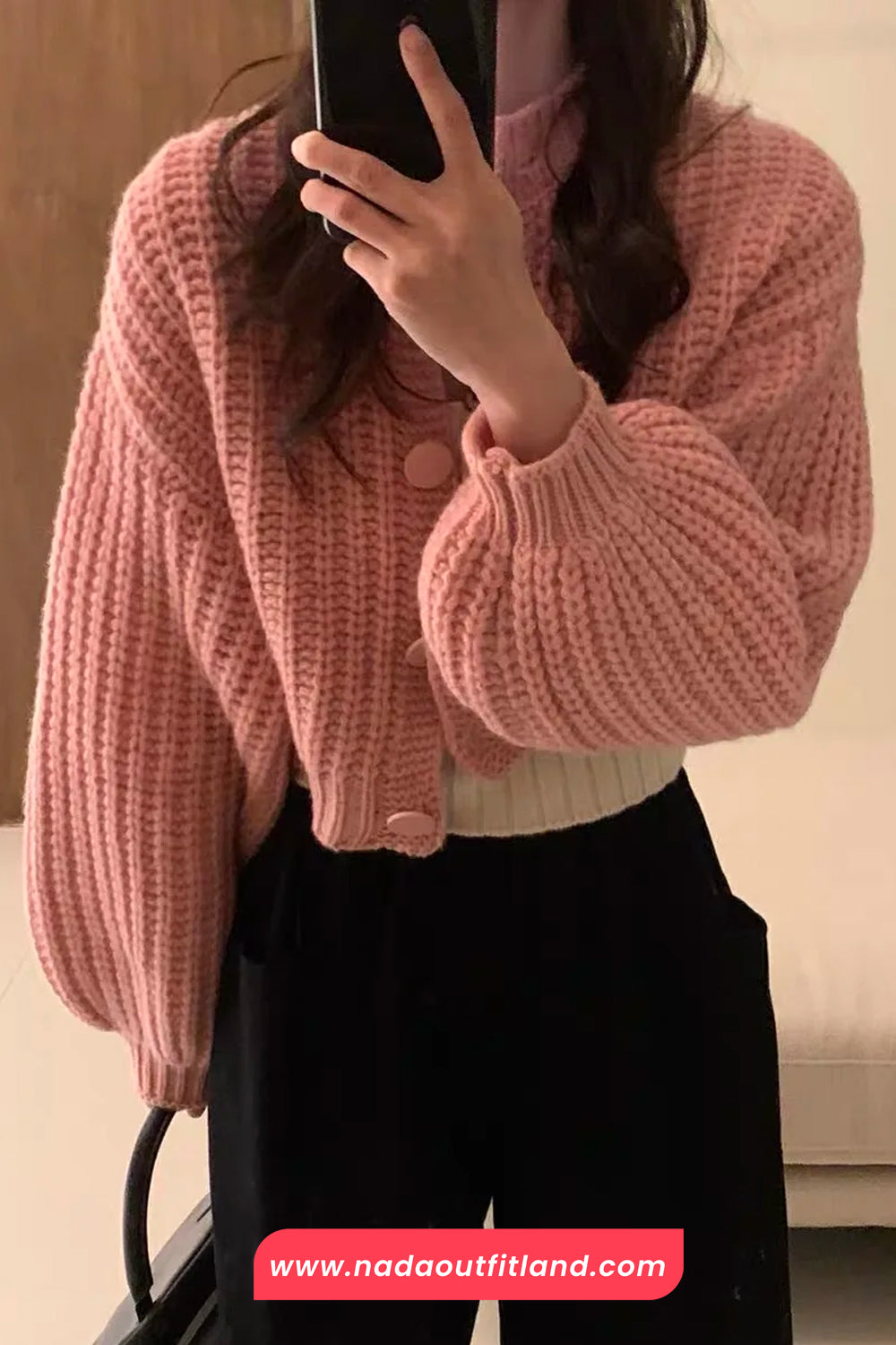 Long Sleeve Knitted Short Cardigan Sweater