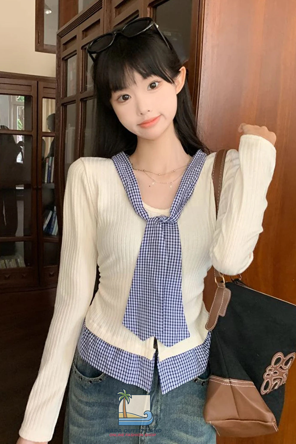 Long Sleeve Plaid Cute Bandage Slim Sweater
