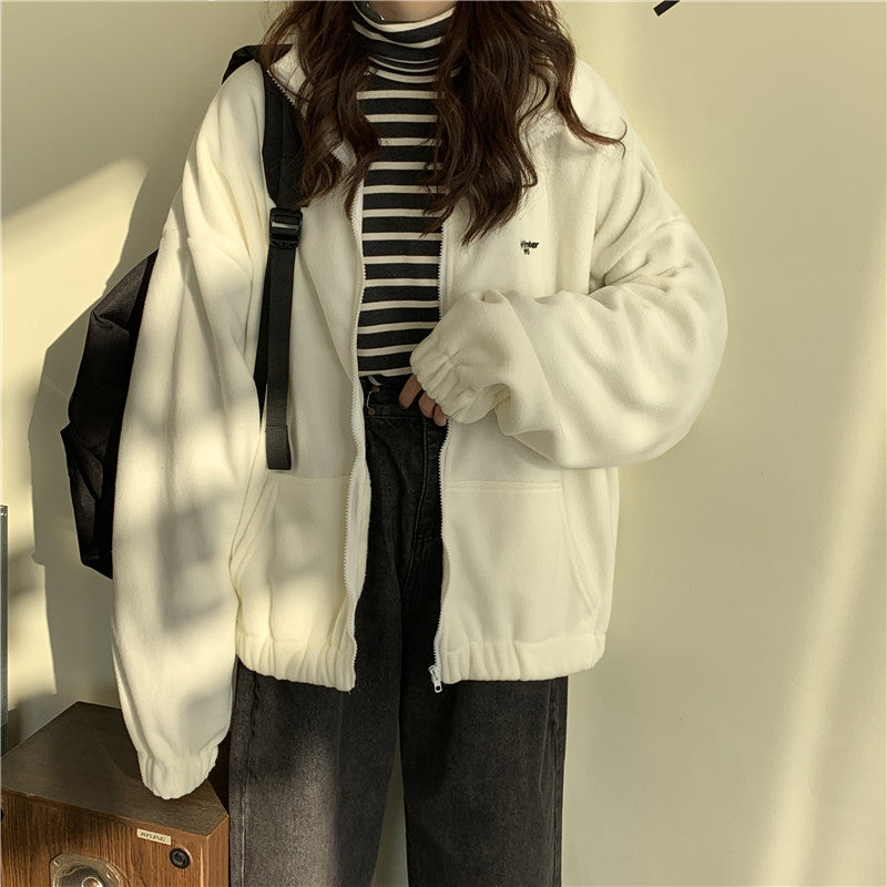 Solid Colors Loose Winter Fleece Jacket