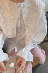 Flare Sleeve Peter Pan Collar Embroidered Blouse Shirt