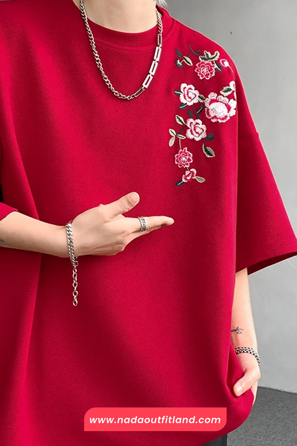Loose Flower Embroidered Half Sleeve Shirts