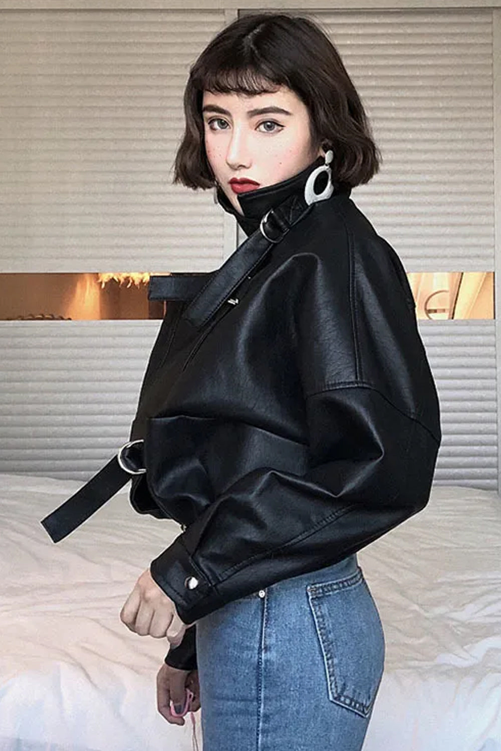 Batwing Sleeve Black Leather Jacket â€?Cropped Edgy Statement Outerwear