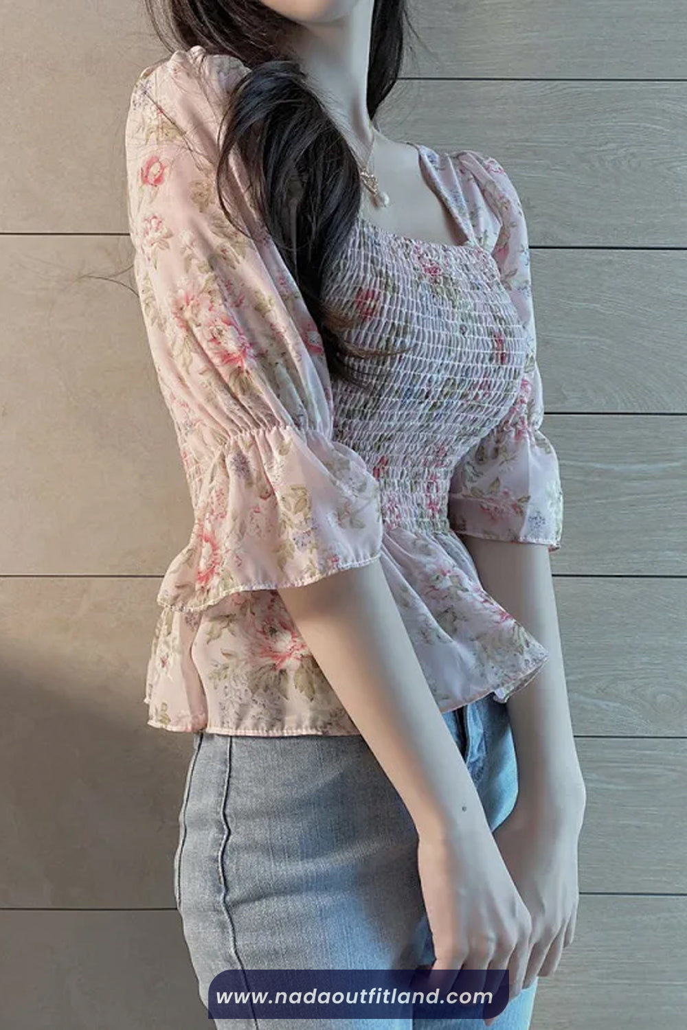 Lantern Sleeve Floral Printed Slim Blouse Shirt