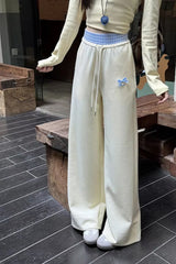 Cute Bow Plaid Waist Patchwork Loose Pants