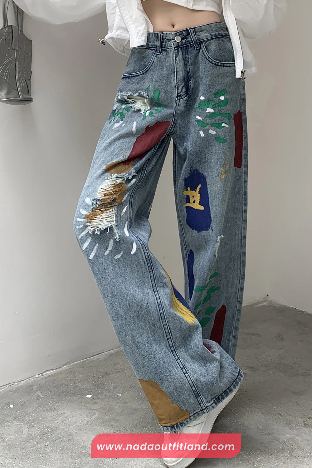 Loose Ripped Style Graffiti Colors Jeans Pants