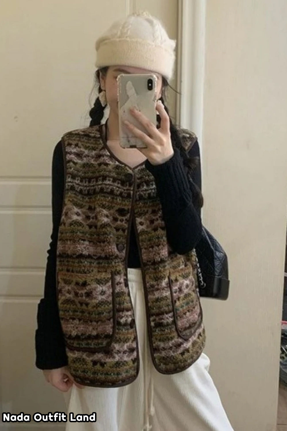 Vintage Style Double Pockets Vest Sweater