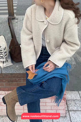 Lapel Collar Vintage Lamb Wool Fluffy Cropped Jacket