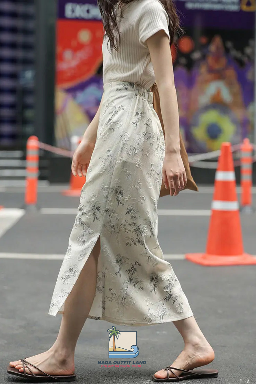 High Waist Floral Embroidered Slimming Side Slit Midi Skirts