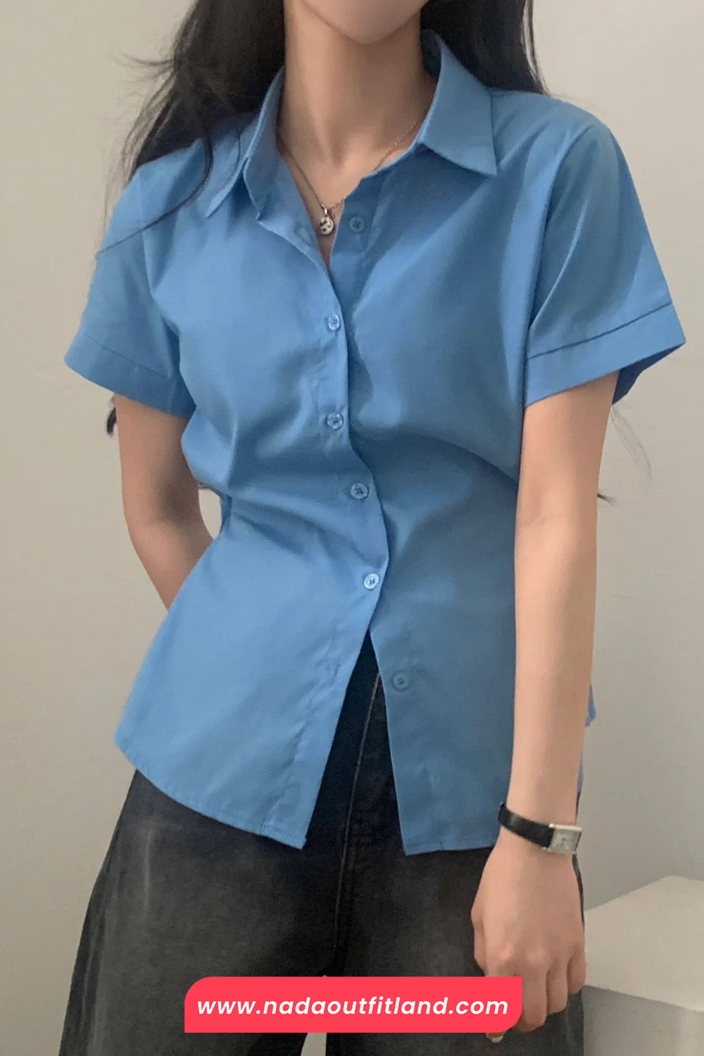 Short Sleeve Single Side Button Summer Blouse Shirt
