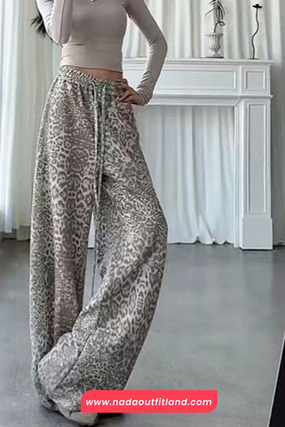 Lace Waist Hip Hop Leopard Pattern Long Sweatpants