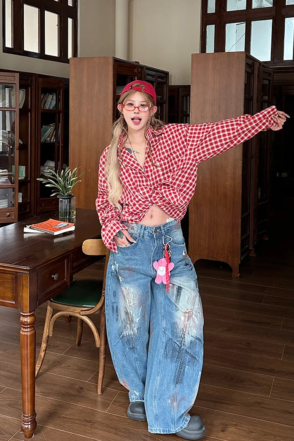 Long Sleeve Hip Hop Red Plaid Blouse Shirt