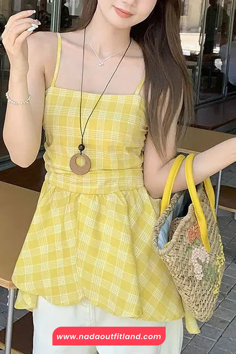 Loose Casual Yellow Plaid Irregular Style Tank Top