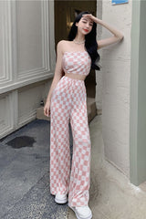 2 Piece Plaid Pattern Casual Sets