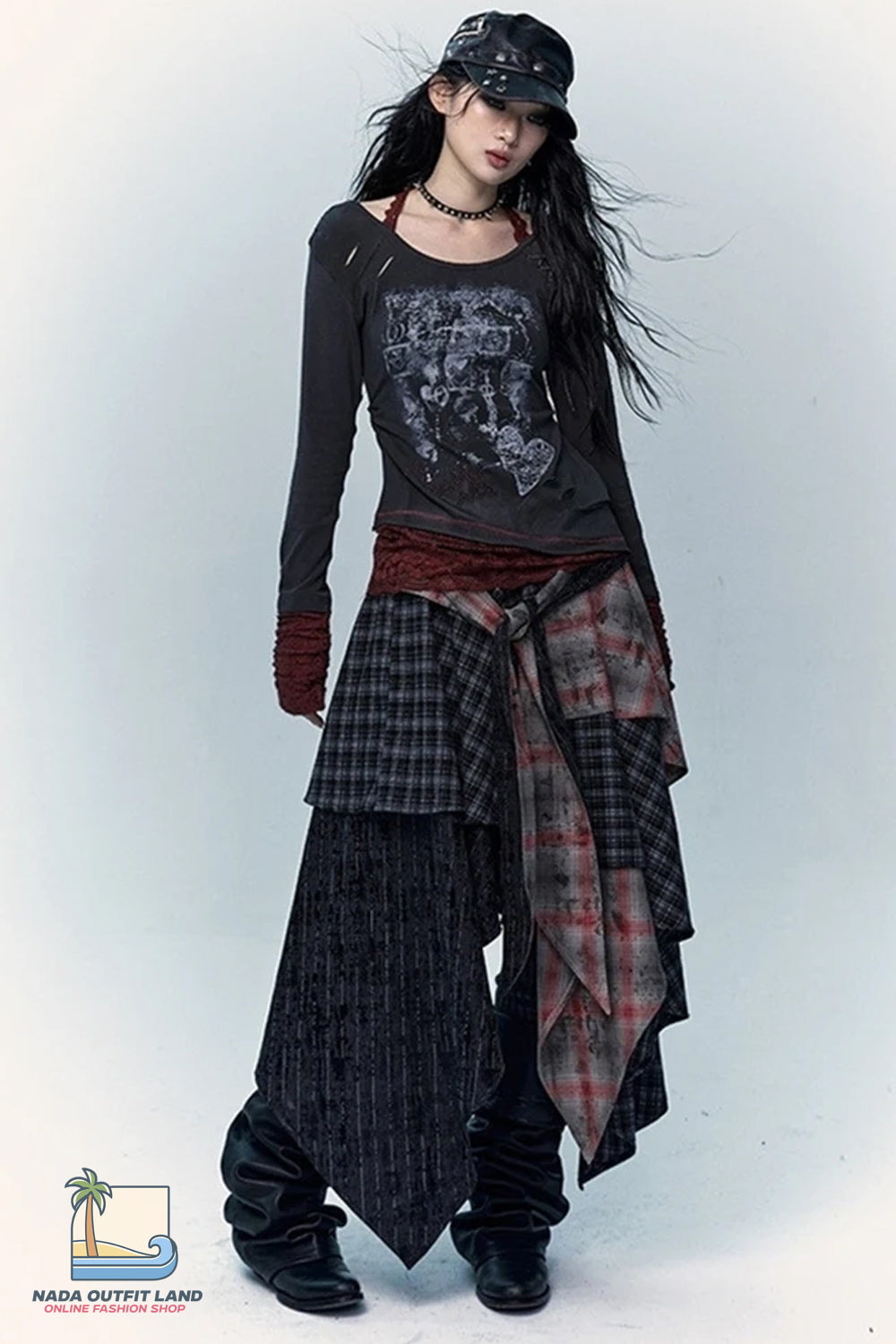 Vintage Asymmetrical Hip Hop Grunge Plaid Skirts