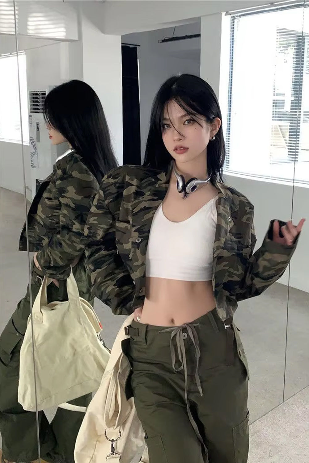 Long Sleeve Camouflage Pattern Sexy Cropped Jacket