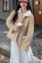 Long Sleeve Vintage Faux Lamb Suede Coat Jacket
