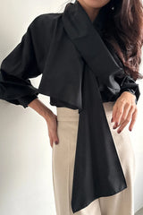 Long Sleeve Elegant Shawl Patchwork Office Blouse Shirt