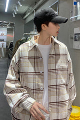 Long Sleeve Loose Plaid Men Shirt