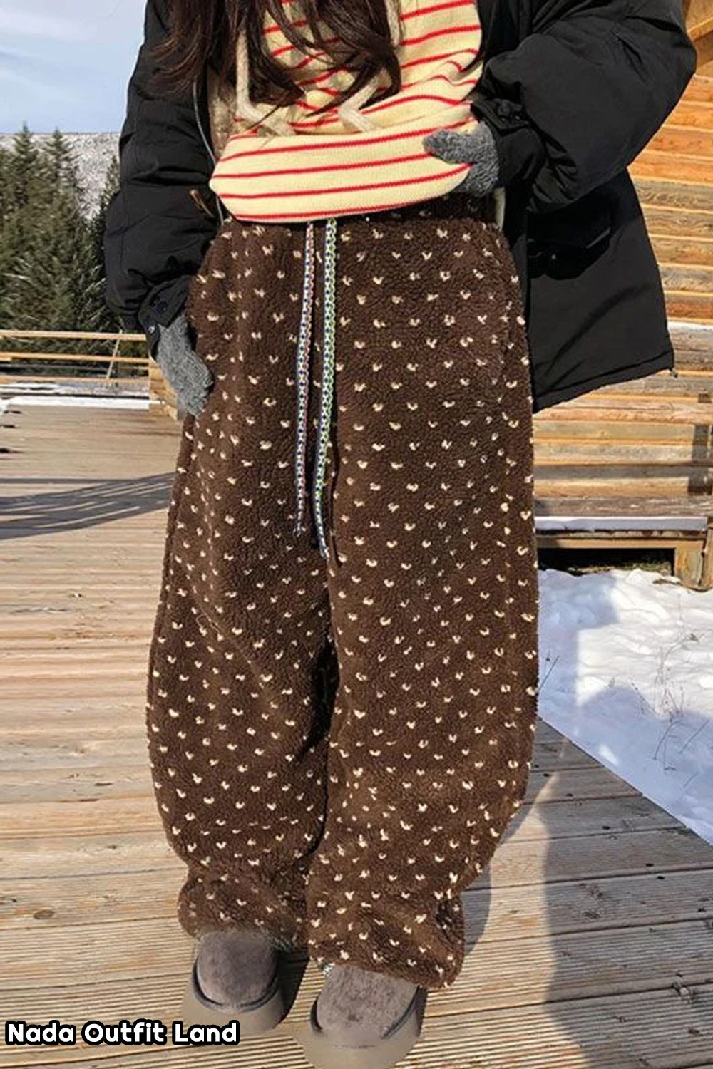 Loose Polka Dots Pattern Lamb Woolen Thick Pants
