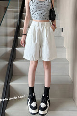 High Waist Loose Denim White Shorts