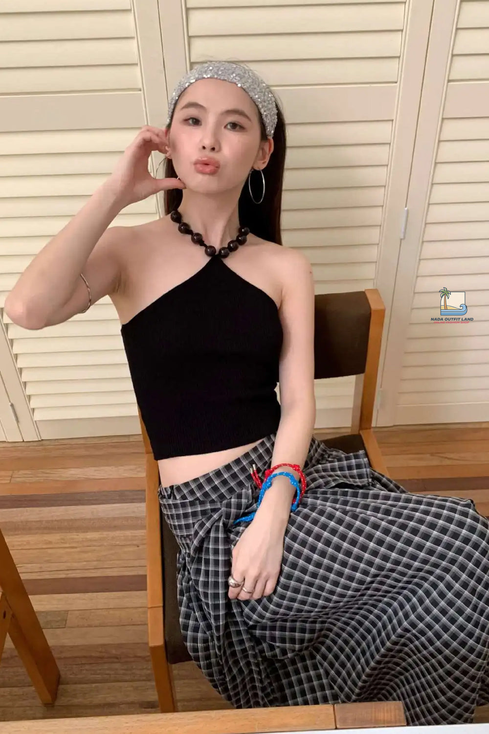 Vintage Plaid Bandage Pleated Long Skirts