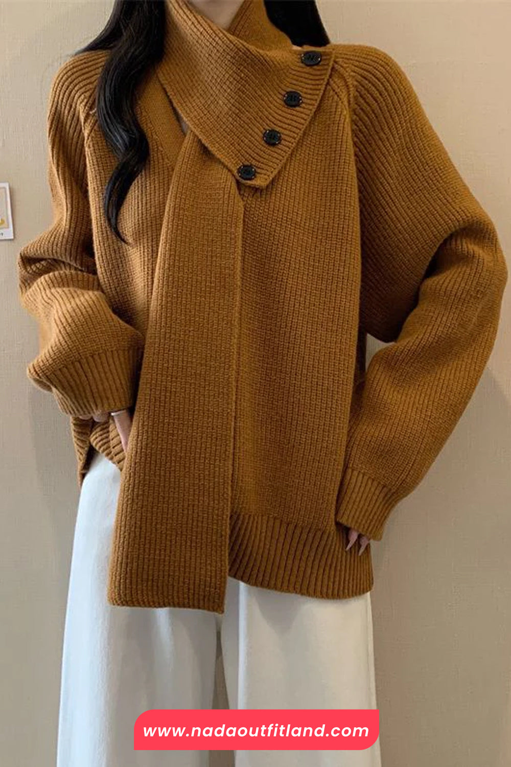 Loose Removable Scarf Knitted Sweater