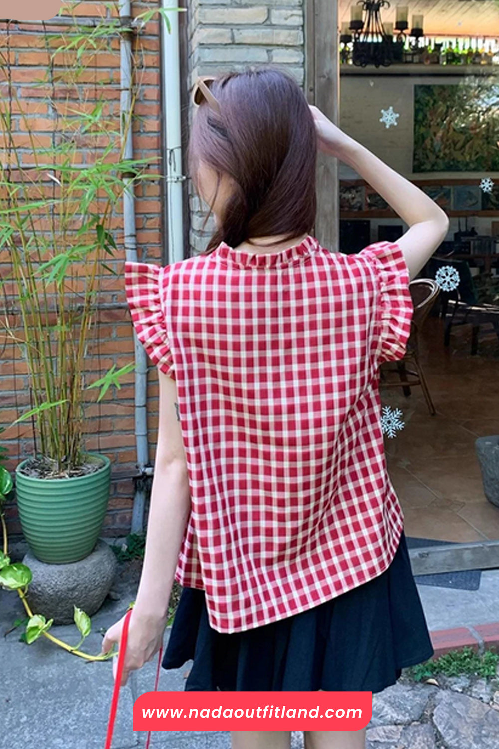 Cute Sleeveless O-Neck Plaid Blouse Shirt