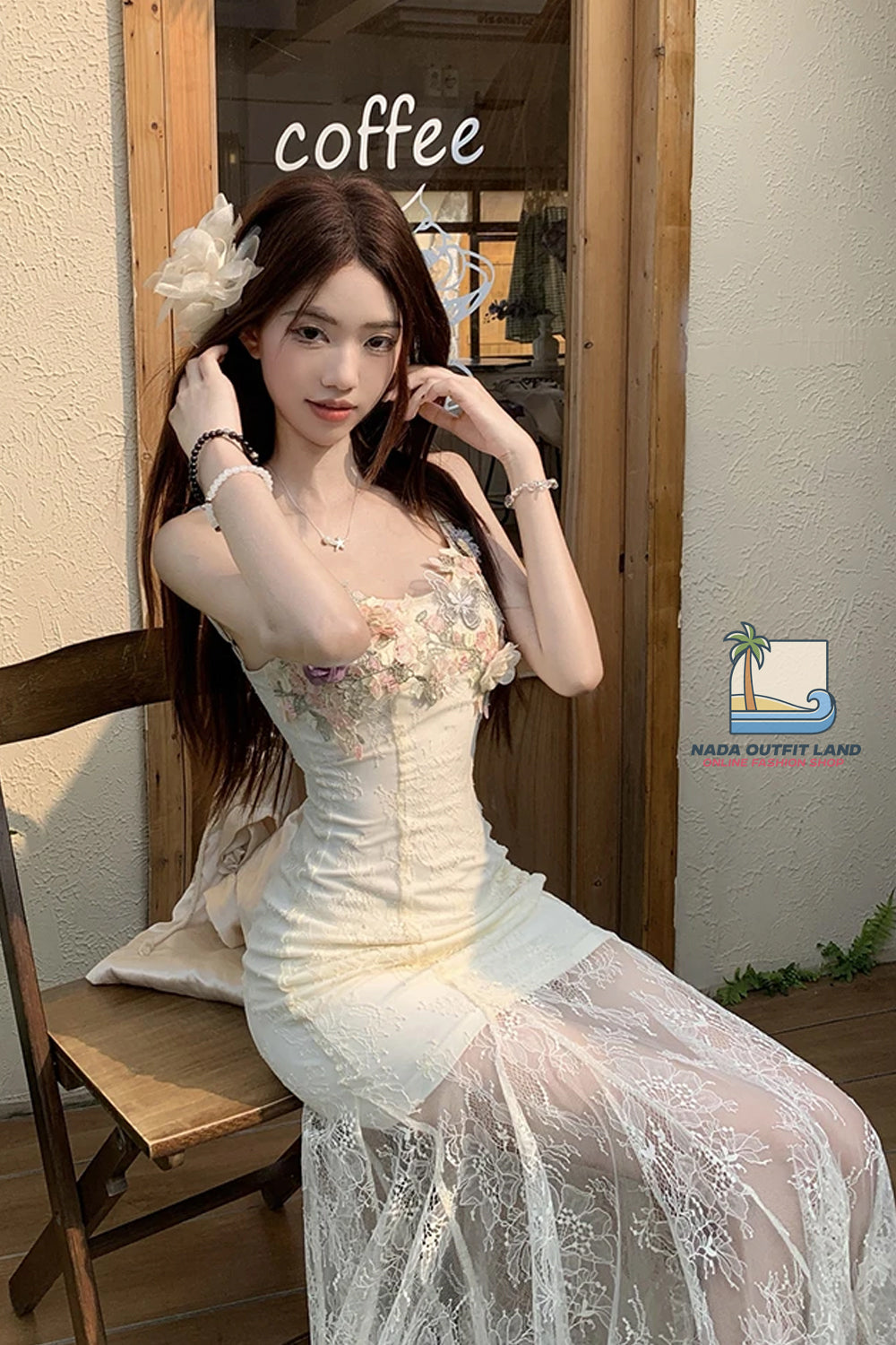 Sexy Spaghetti Strap Floral Lace Bodycon Long Dress