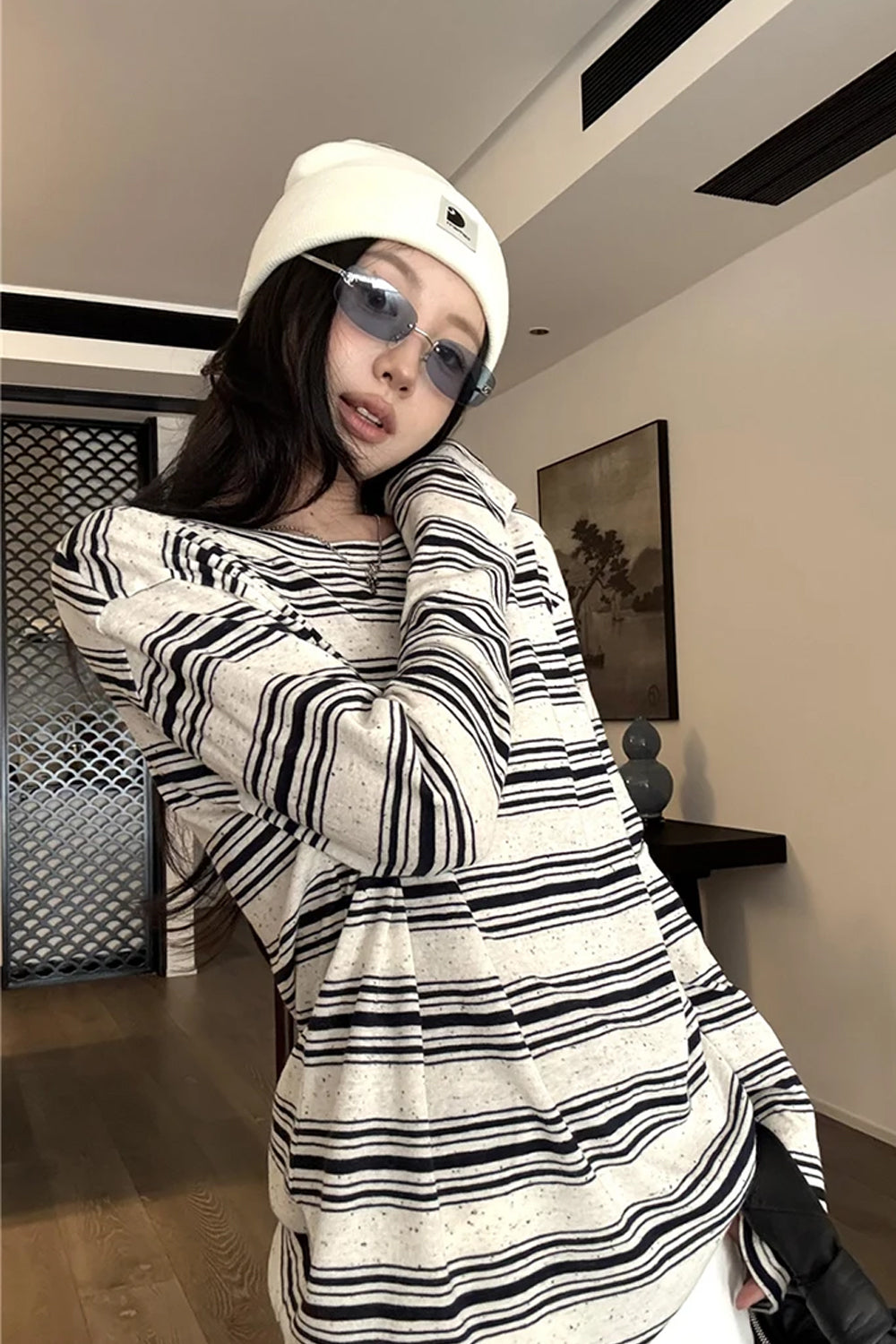 Long Sleeve O-Neck Harajuku Striped Shirt