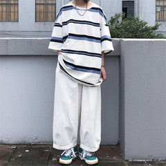 Loose Oversize Striped Short Sleeve Shirt