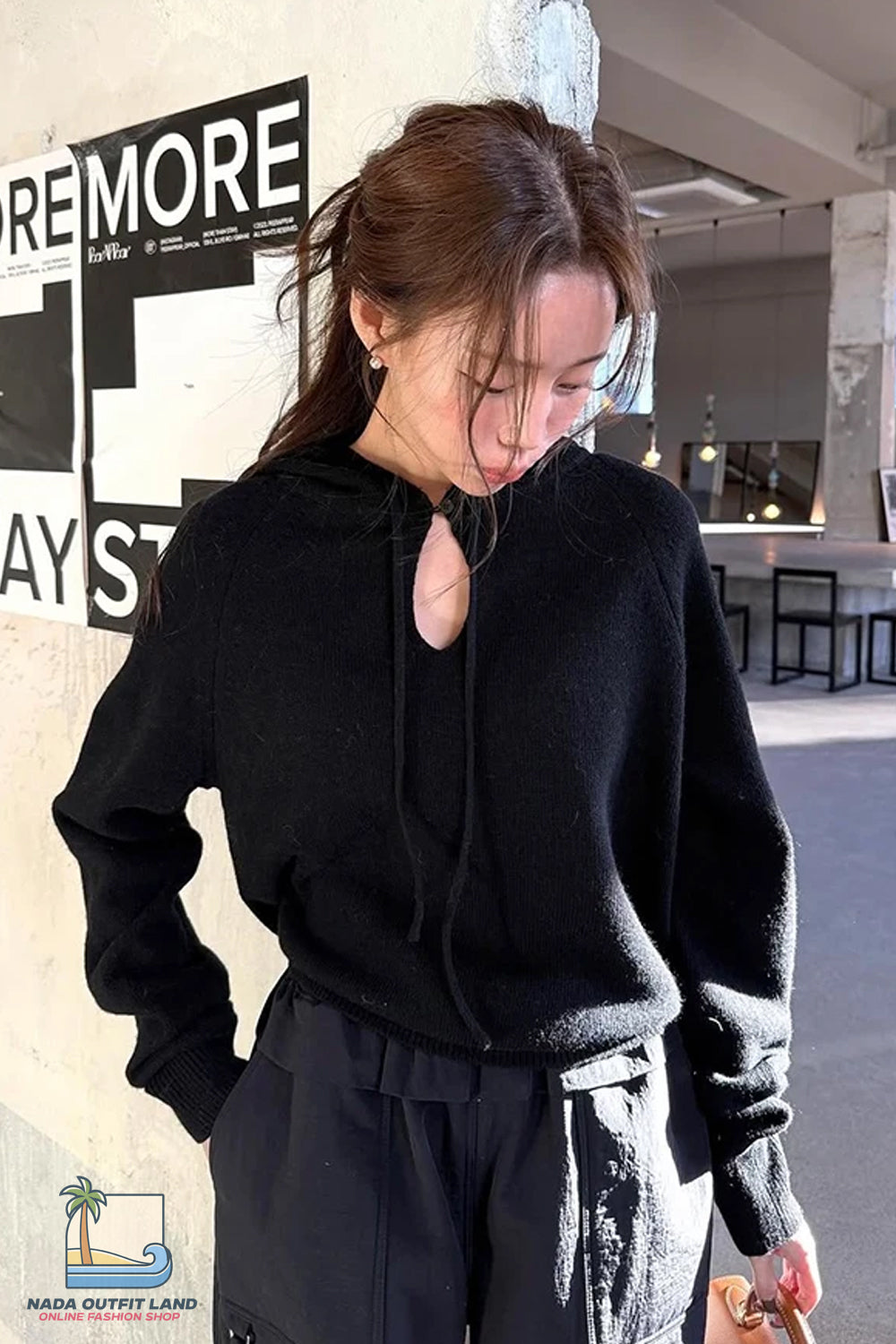 Long Sleeve Sexy Hollow Out Knitted Hooded Sweater