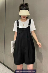 Loose Cargo Pockets Solid Romper Jumpsuits