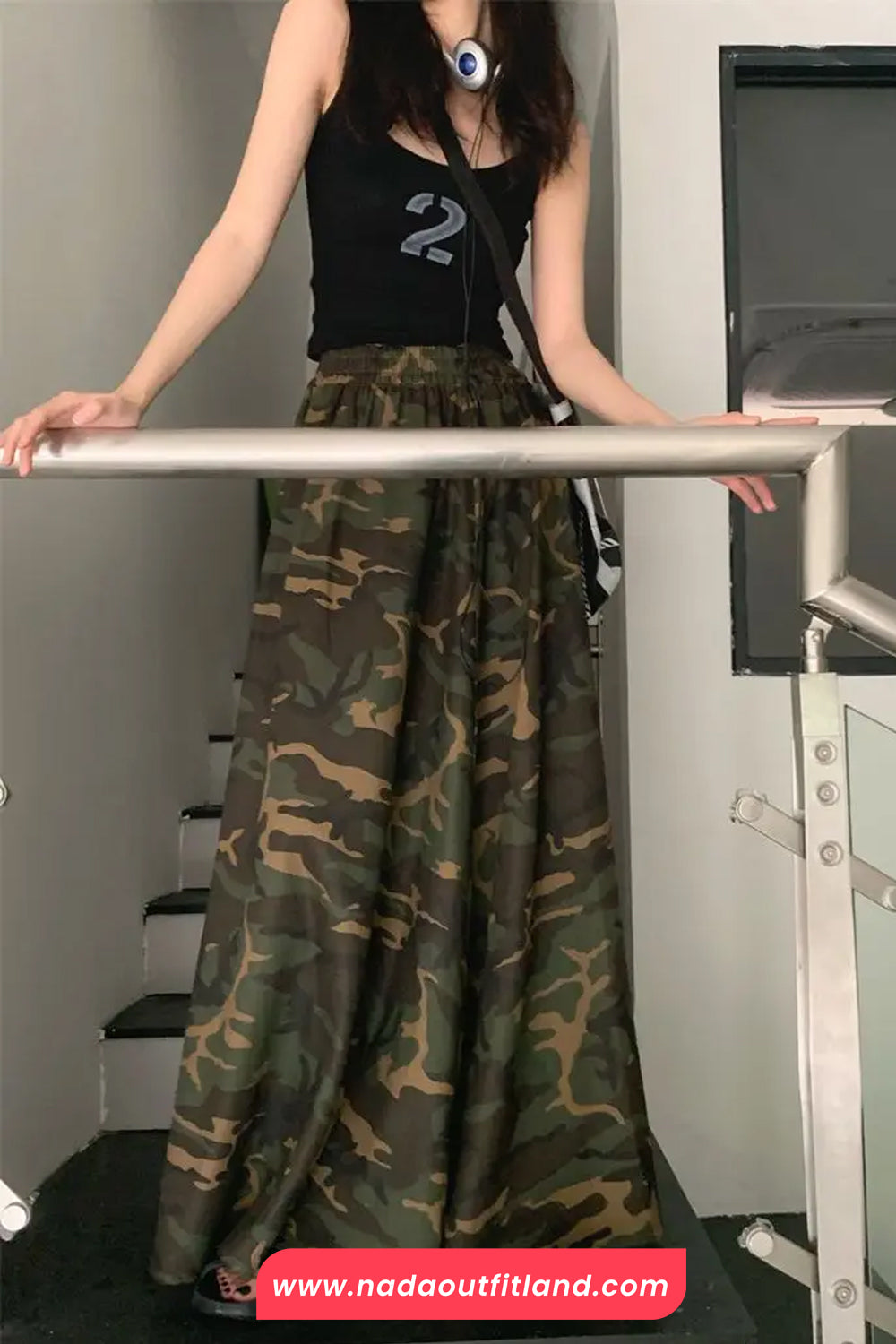 High Waist Camouflage Pattern A-Line Long Skirts