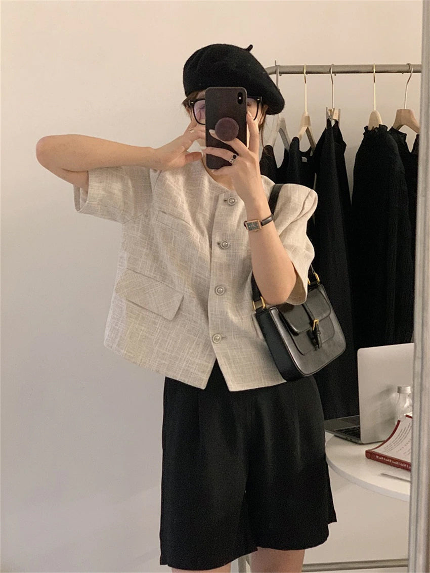 Short Sleeve Elegant Slim Office Blazers
