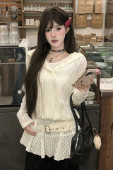 Belt Hooded Hollow Out Ruffled Sweatshirt