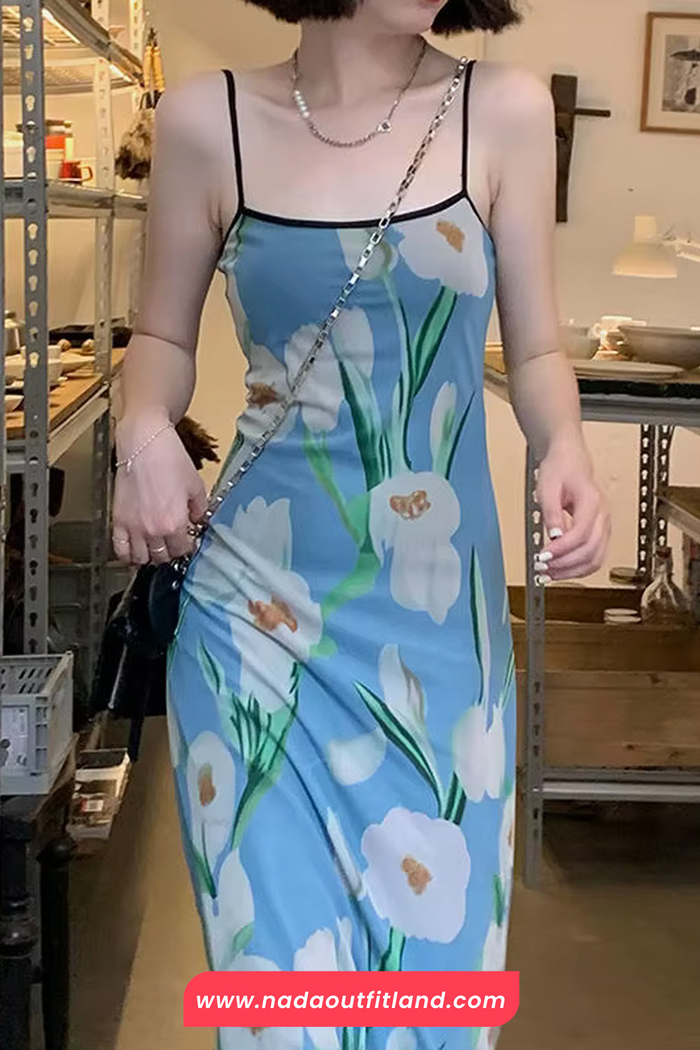 Retro Floral Pattern Spaghetti Strap Long Dress