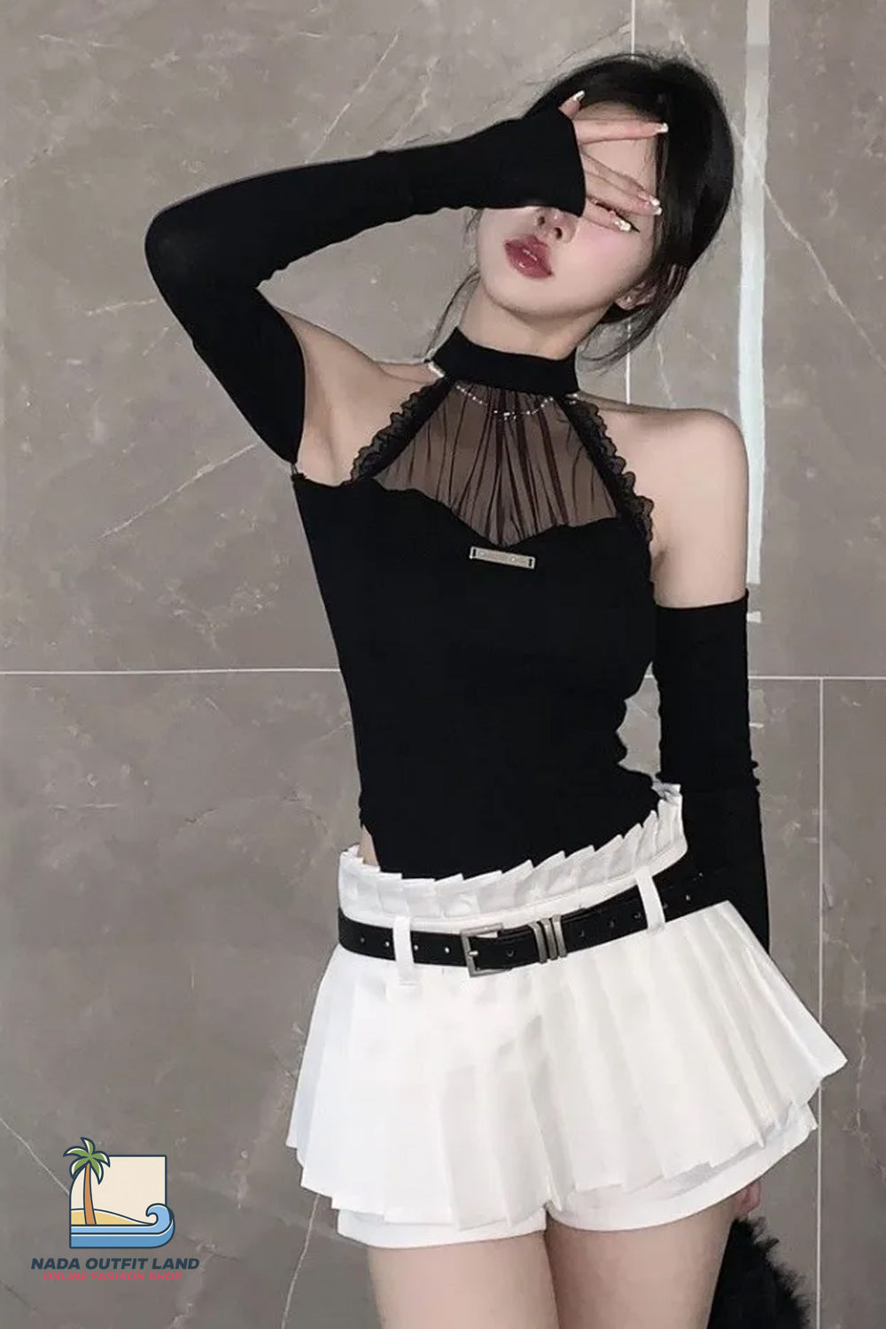 Sexy Off Shoulder Halter Neck Lace Cropped Shirt