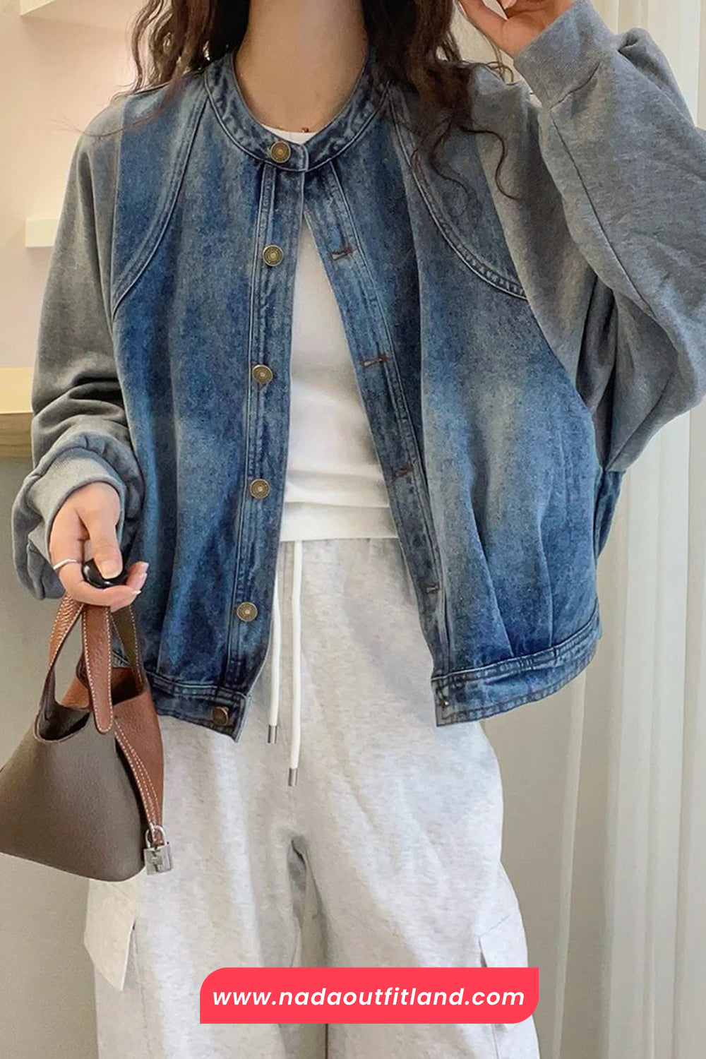 Loose O-Neck Denim Patchwork Sweatshirt