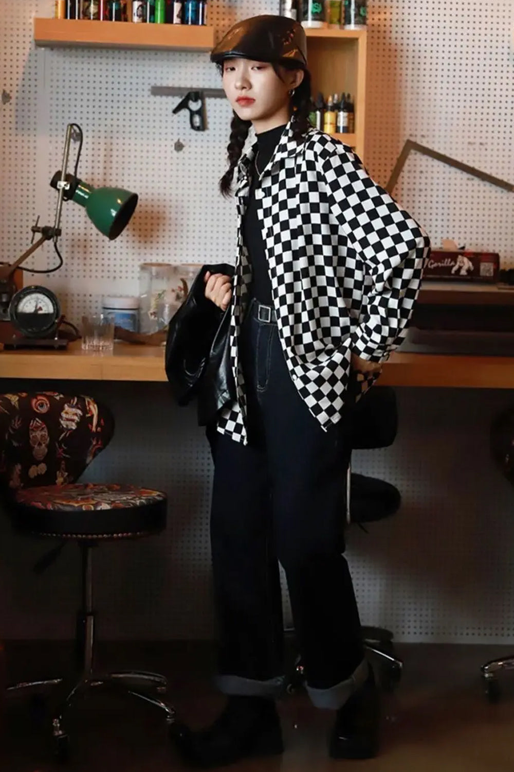 Long Sleeve Checkered Pattern Casual Blouse Shirt