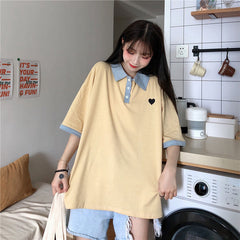 Loose Heart Pocket Printed Collar Shirt