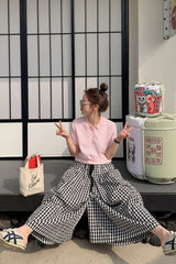 High Waist Loose Wide Leg Plaid Pants