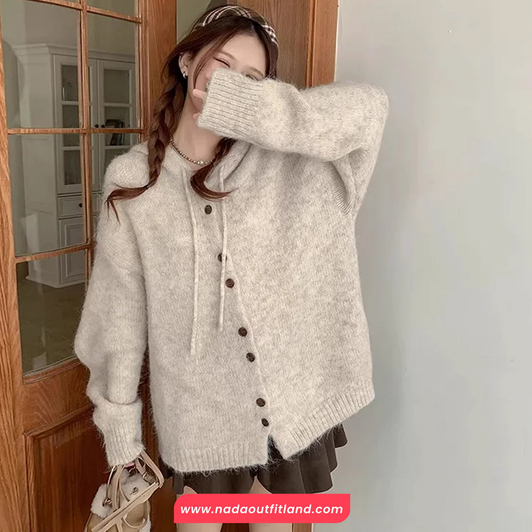 Loose Cute Hooded Knitted Cardigan Sweater