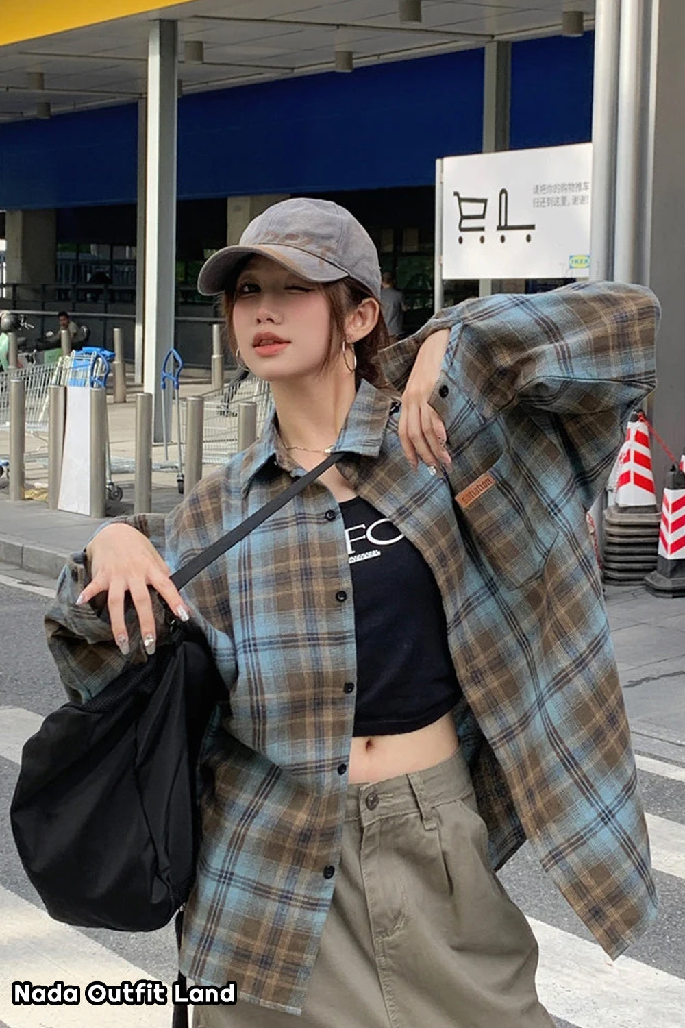 Long Sleeve Vintage Plaid Loose Blouse Shirts