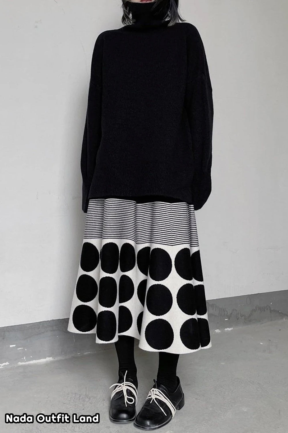 Vintage Polka Dot Striped Pattern Knitted Midi Skirts