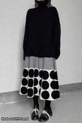 Vintage Polka Dot Striped Pattern Knitted Midi Skirts