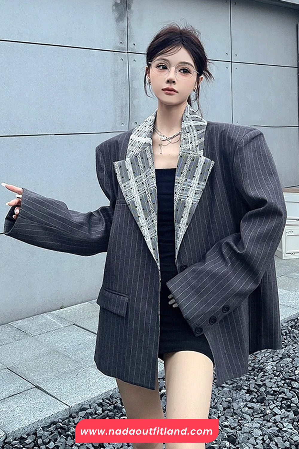 Loose Elegant Striped Office Blazer Coat