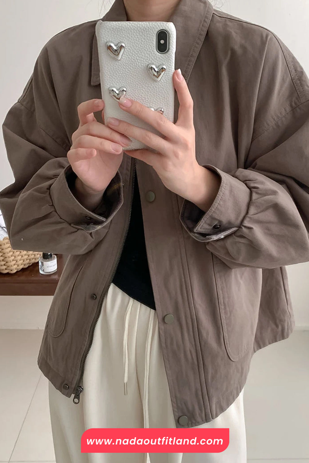 Long Sleeve Turn Down Collar Cargo Pockets Jacket