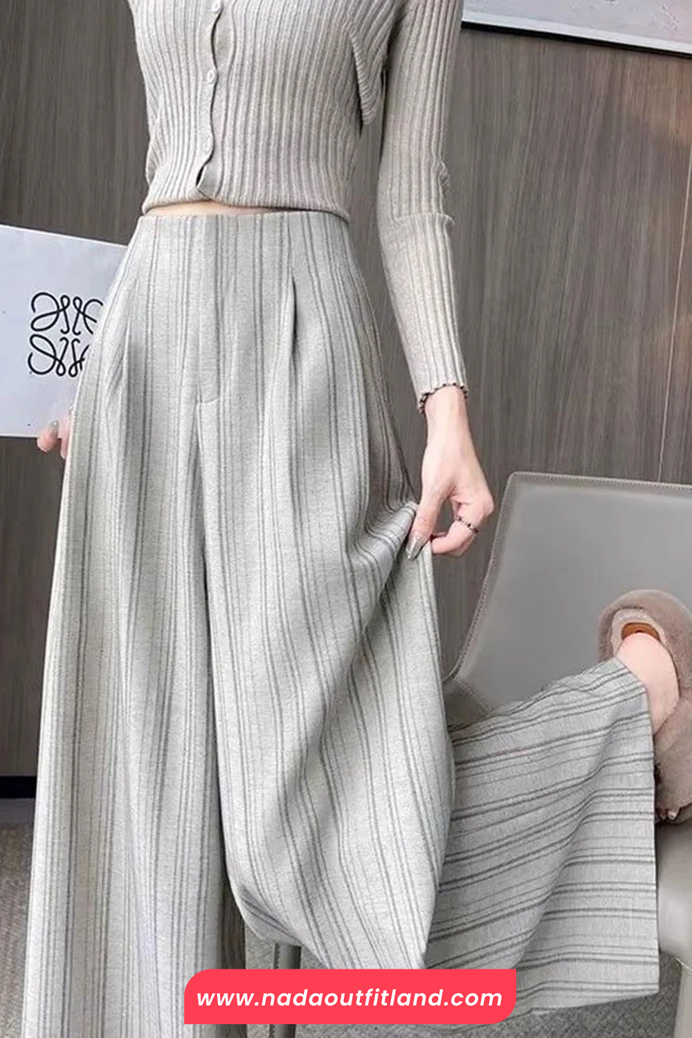High Waist Loose Elegant Striped Office Pants