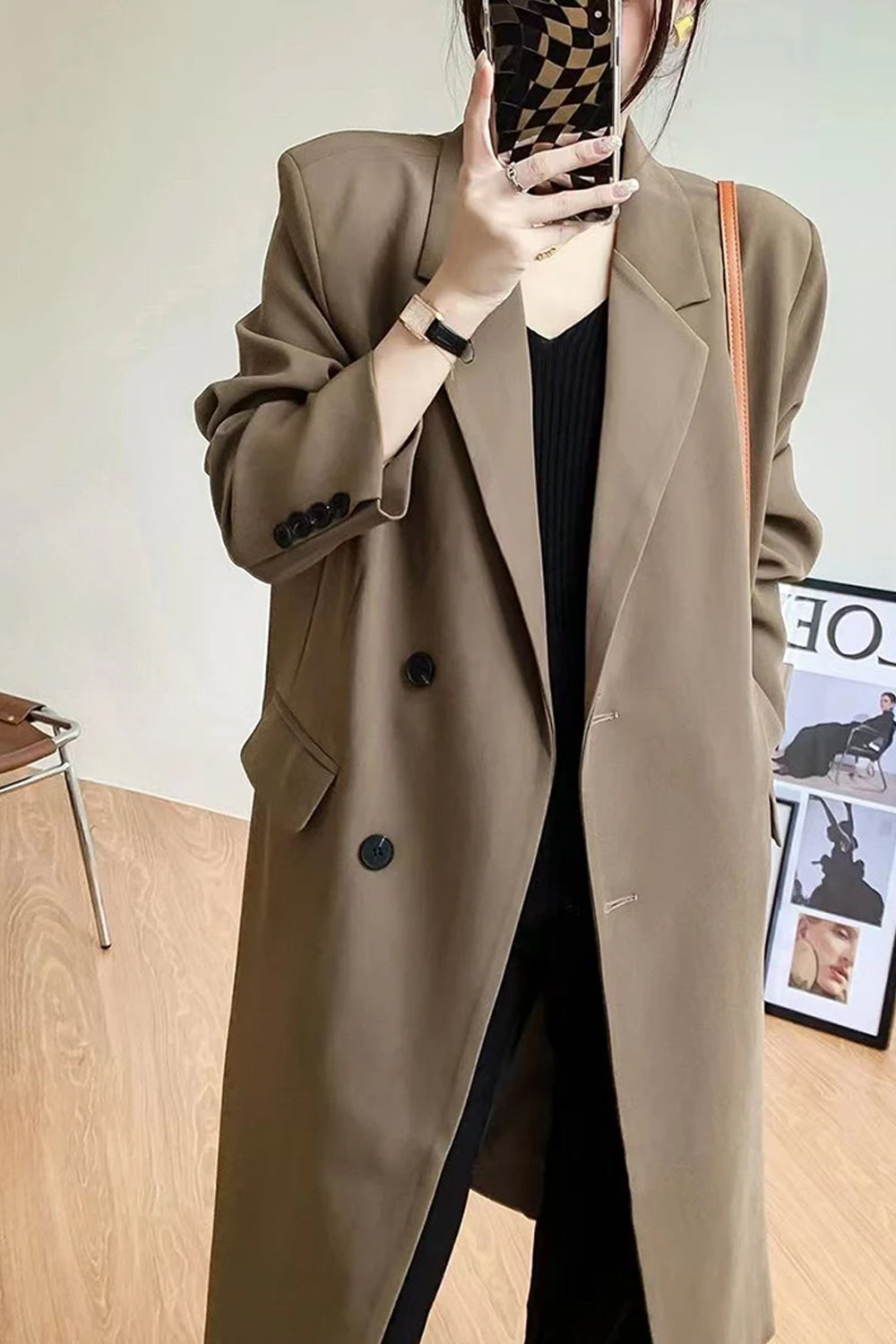 Long Sleeve Elegant Midi Blazer Office Jacket